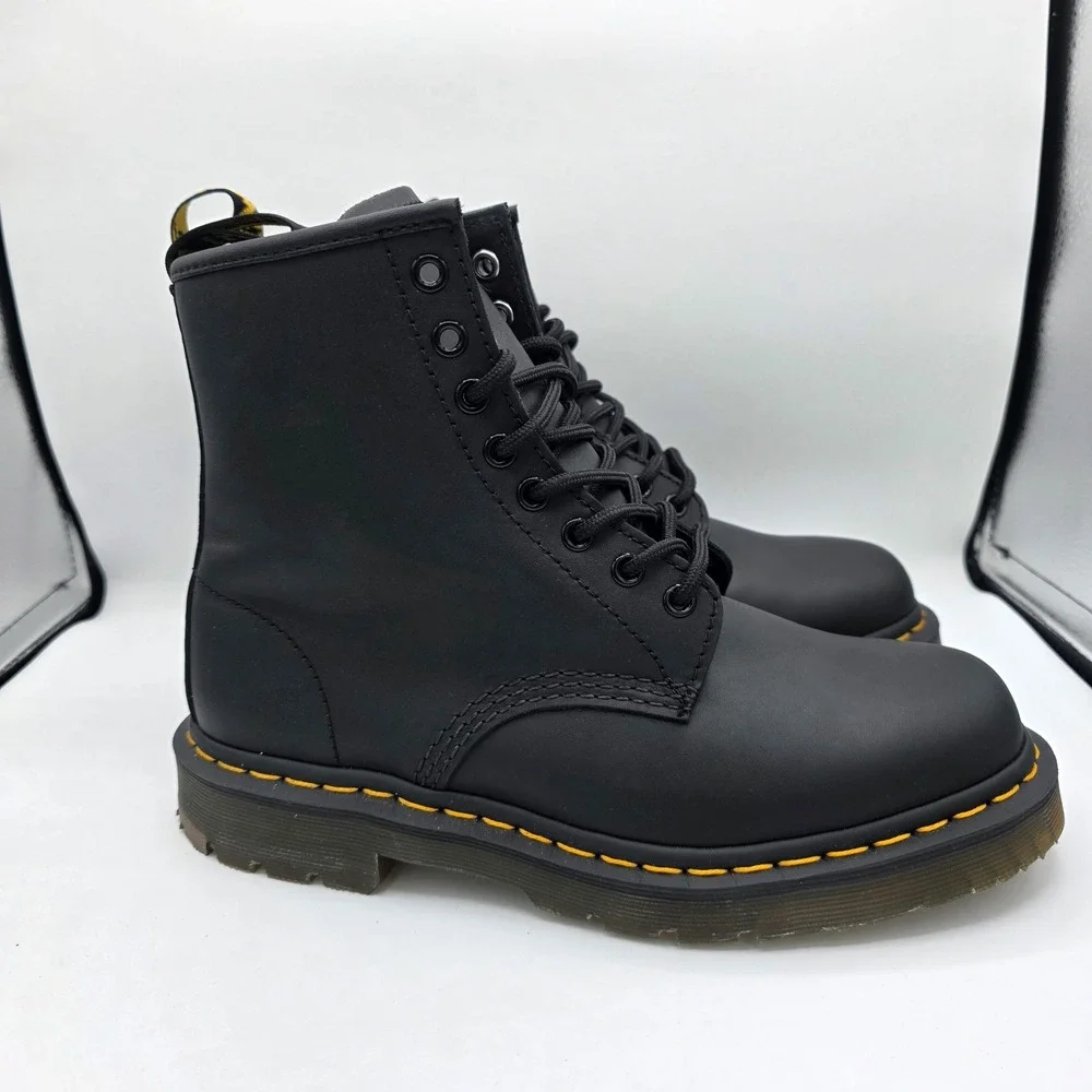 Dr. Martens DM597 Black Leather Work Boots Soft Toe EH Slip Resist Men 8 Women 9